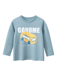 Boys Cotton Long Sleeve T-Shirt Korean Style Cartoon Bus Print Round Neck Autumn Casual Top Children Comfortable Breathable