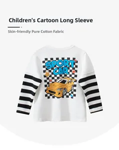 Détails du t-shirt manches longues enfant en coton doux avec motif voiture de course