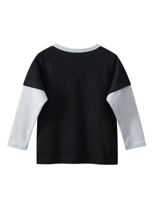 T-shirt manches longues en coton pour enfant avec manches contrastées noir et gris clair