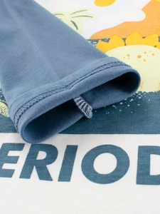 T-shirt manches longues bleu en coton pour garçons avec imprimé soleil et texte Period