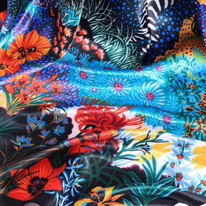 90cm satin silk scarf with colorful tropical floral and leopard print patterns