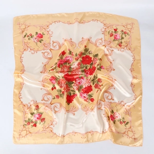 Elegant 90cm satin square scarf with vintage butterfly and rose print on ivory background
