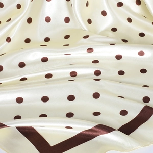 Satin polka dot scarf in cream with brown patterns and elegant glossy finish
