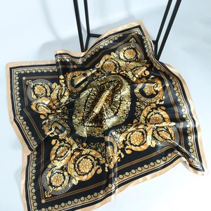 Vintage Baroque Paisley Print Satin Square Scarf For Women Large Silk Like Headscarf Hijab Fashion Bag Scarf Accessory