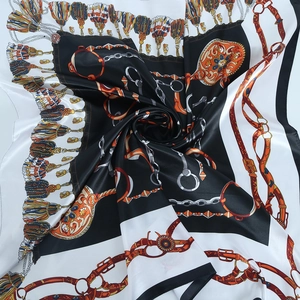 Elegant Square Scarf Satin Satin Like Chain Print Equestrian Horse Bit Retro Vintage Luxury Shawl Wrap For Women