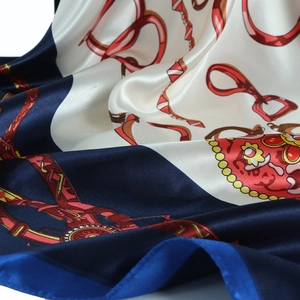 Classic chain print satin silk scarf featuring nautical horsebit patterns and silky texture