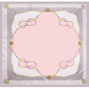 Bohemian paisley 90cm square silk scarf with symmetrical medal print and lace border