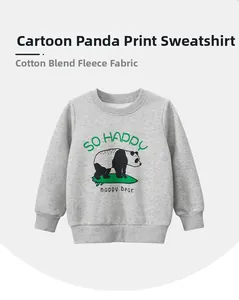 Detailed view of light grey kids panda sweatshirt with ribbed cuffs and fleece lining