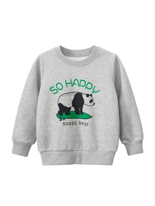 Kids Sweatshirt Long Sleeve Fleece Lined Cotton Blend Cartoon Panda Print Casual Pullover Top For Boys