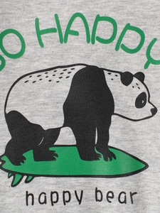 Grey children's sweatshirt with surfing panda print and green SO HAPPY typography