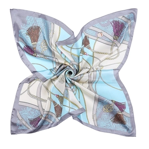 90x90cm luxury chain print satin silk square scarf with elegant paisley and tassel patterns