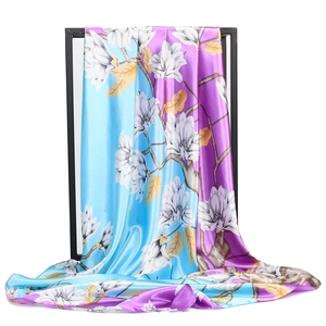 Elegant Satin Square Scarf Floral Paisley Print Silky Large Hijab For Women Vintage Office Lady Hair Band Neck Scarf Shawl