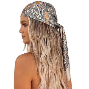 Vintage Paisley Print Satin Large Square Scarf For Women Retro Ethnic Style Hijab Headwrap Shawl Fashion Hair Accessory