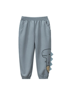 Pantalon anti-moustique enfant en coton bleu-gris avec motif dinosaure 3D