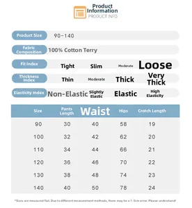 Tableau détaillé des tailles pour shorts en coton garçon avec mesures de 90 à 140 cm