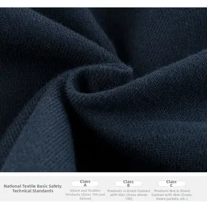 Détail du tissu en maille bleu marine montrant la texture et les normes de sécurité