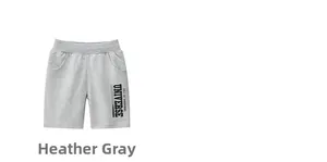 Détail du short en coton gris chiné avec taille élastique et imprimé graphique