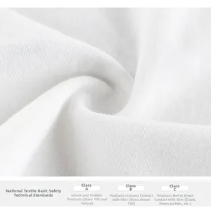 Close-up of soft white cotton fabric and Class A textile safety standards label