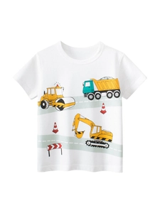 Boys T-Shirt Cotton Short Sleeve Round Neck Cartoon Engineering Vehicle Print Summer Casual Toddler Kids Clothing