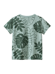 Kids mint green short sleeve T-shirt with tropical palm leaf print for boys