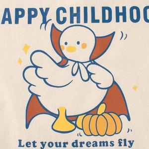 T-shirt en coton beige pour enfants avec canard mignon, citrouille et imprimé étoiles