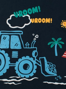 T-shirt en coton bleu foncé pour garçons avec imprimé sérigraphié de tracteur animé