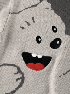 Maglione per bambini in maglia grigia con simpatico motivo a mostro cartone