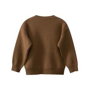 Rear view of dark brown knit sweater showing detailed ribbed cuffs and shoulder texture