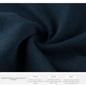 Gros plan détaillé du tissu en maille de coton bleu marine montrant la texture douce premium
