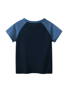 T-shirt raglan à manches courtes en coton pour garçons au design bicolore bleu