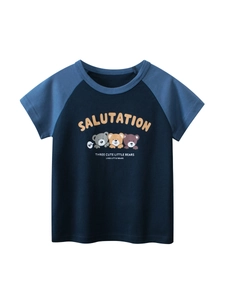 T-shirt en coton pour enfants avec manches raglan et design ours en dessin animé