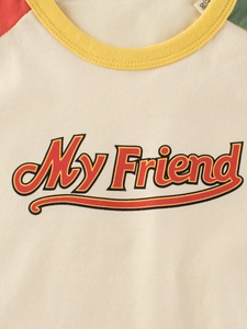 T-shirt enfant rétro bicolore avec imprimé My Friend en tissu de coton doux