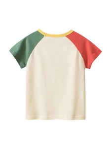 T-shirt enfant à manches raglan en coton blanc rouge vert et jaune au design épuré