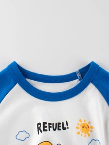 T-shirt enfant en coton à manches raglan bleues et imprimé dessin animé soleil
