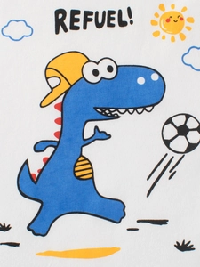 T-shirt blanc pour enfants avec imprimé dessin animé de dinosaure jouant au foot