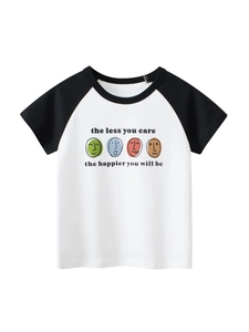 Boys Raglan Short Sleeve T-Shirt Pure Cotton Cartoon Letter Print Casual Summer Round Neck Kids Tops