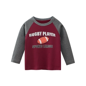 T-shirt de rugby à manches longues pour garçon en rouge et gris style raglan