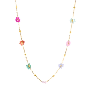 Collier en acier titane doré avec fleurs en perles colorées au style frais d'été