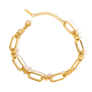 Bracelet chaîne trombone en acier inoxydable doré poli avec fermoir mousqueton réglable
