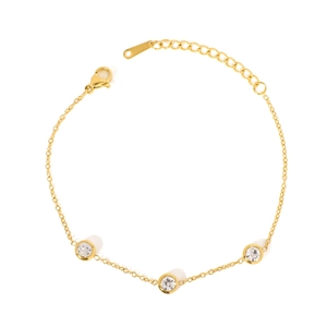 Bracelet élégant en acier doré avec perles et pierres en zircon pour femmes