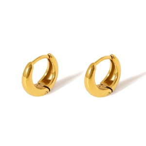 Polished gold U-shaped huggie earrings in minimalist stainless steel for women