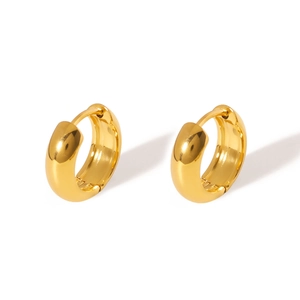 Minimalist gold U-shaped hoop earrings with polished titanium steel finish in 12mm size