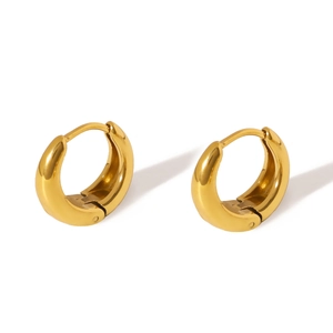 Polished golden stainless steel U-shaped chunky hoop earrings on a clean white background