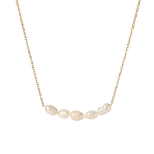 Elegant gold link chain necklace featuring six natural baroque freshwater pearls for women