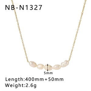 Detail view of gold necklace with 5mm pearls and 450mm chain length specifications