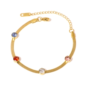 Bracelet chaîne serpent en acier doré orné de pierres de zircone rondes multicolores