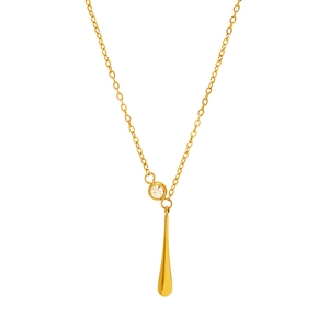 Minimalistische goldene Y-Halskette mit Zirkonia und glattem Wassertropfen-Anhänger