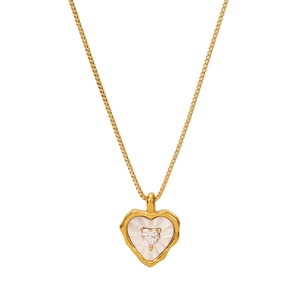 Collana dorata in acciaio inossidabile con ciondolo a cuore in madreperla e zircone