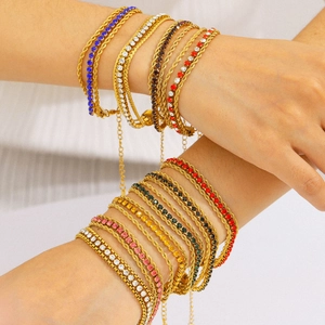 Minimalist Stainless Steel Multi Layer Bracelet Inlaid Colorful Zircon Gold Plated Fashion Jewelry For Women Elegant Style