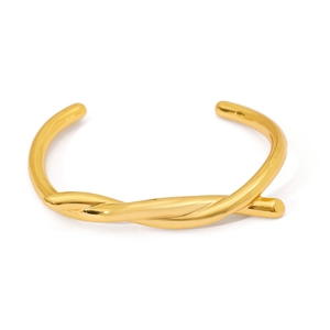Bracelet jonc torsadé élégant en acier inoxydable plaqué or avec finition polie